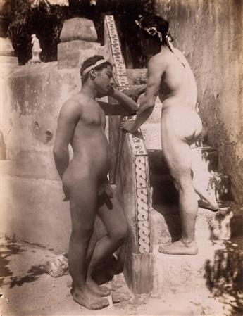 WILHELM VON GLOEDEN (1856-1931) Group of 3 photographs of nude male figures posing en plein air in Taormina, Sicily.